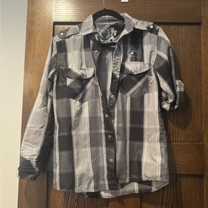 Black and Gray Plaid Button-Up Shirt
